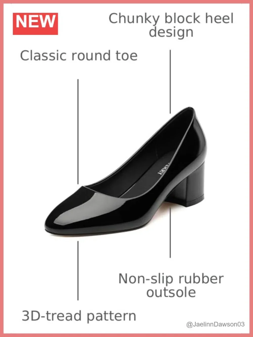 Women's Low Heel Pumps Chunky Block Heel Round Toe Patent Leather Non-Slip